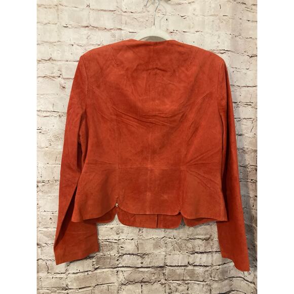Norm Thompson Jacket Womens Large Leather Rust Orange Satin Lined Scalloped Edge - Picture 10 of 13
